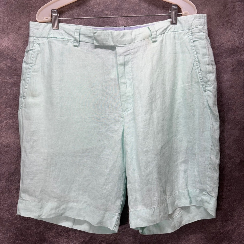 Polo Ralph Lauren Mint Green 100% Linen Classic Fit 9 Inch Shorts Mens Size 35